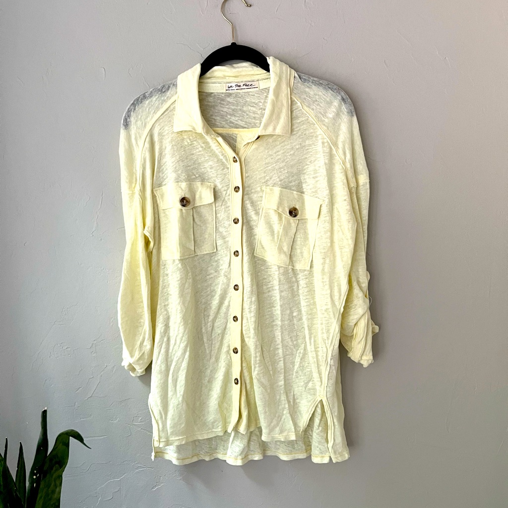 New Free People We The Free Monday Morning Button Down Shirt In Yellow Xs